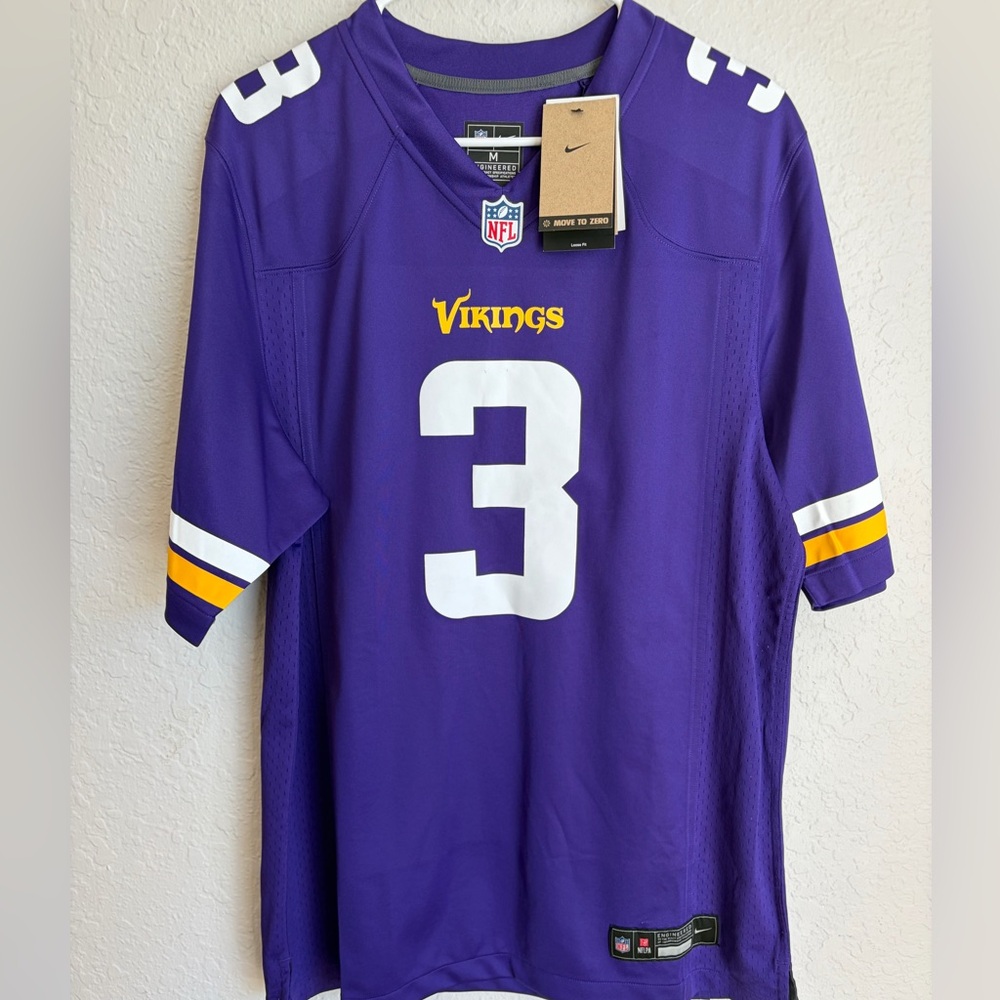 Nike Purple Vikings #3 Football Jersey with Gold and White Accents